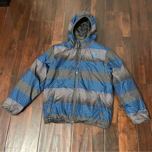 The North Face Reversible Puffer Jacket Boys Large (14-16) Gray And Blue READ